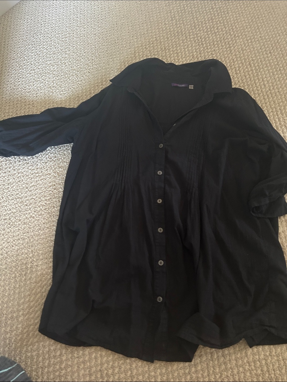 Dex Black Button-Down Pleated Front Blouse